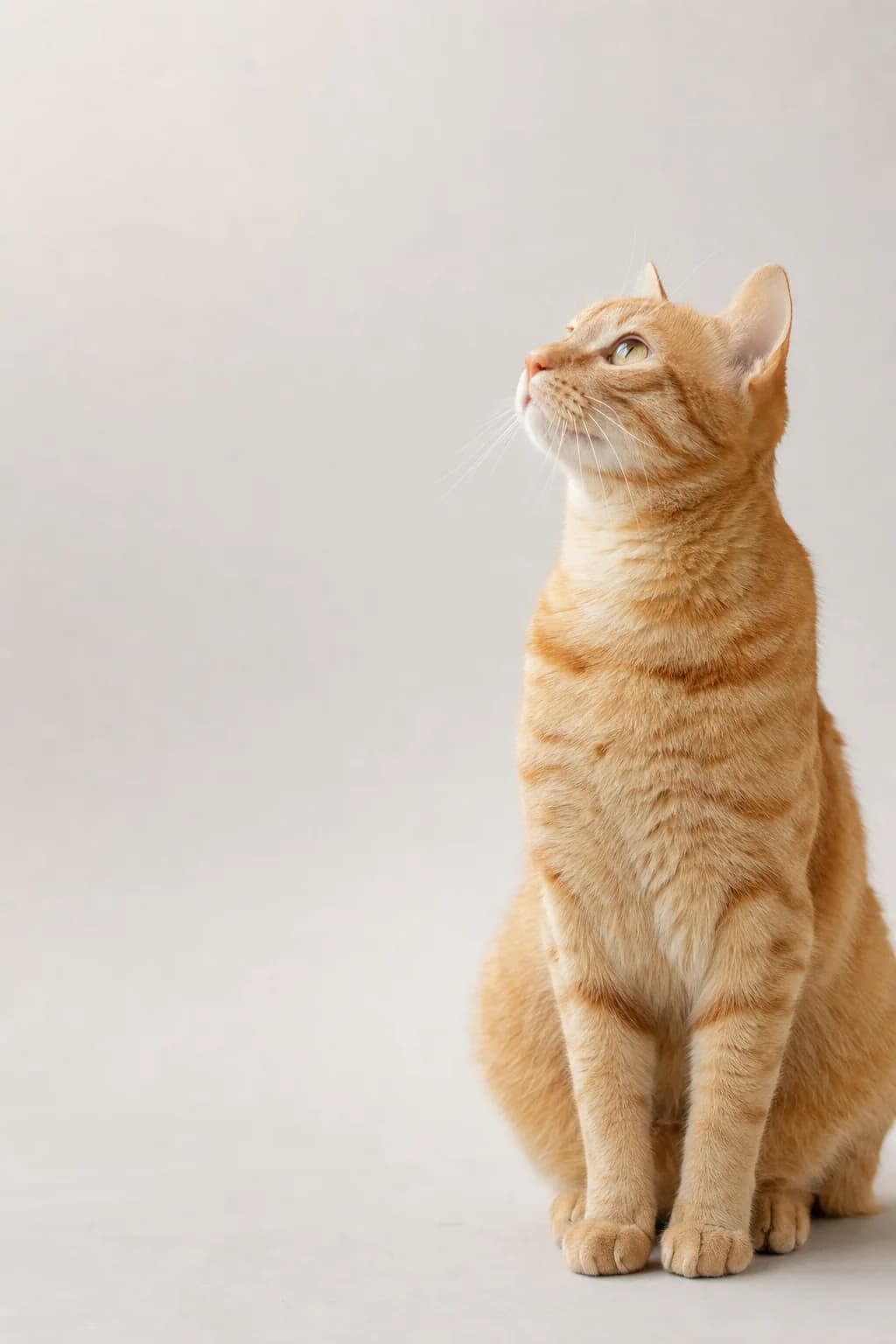An orange tabby looking up toward the light