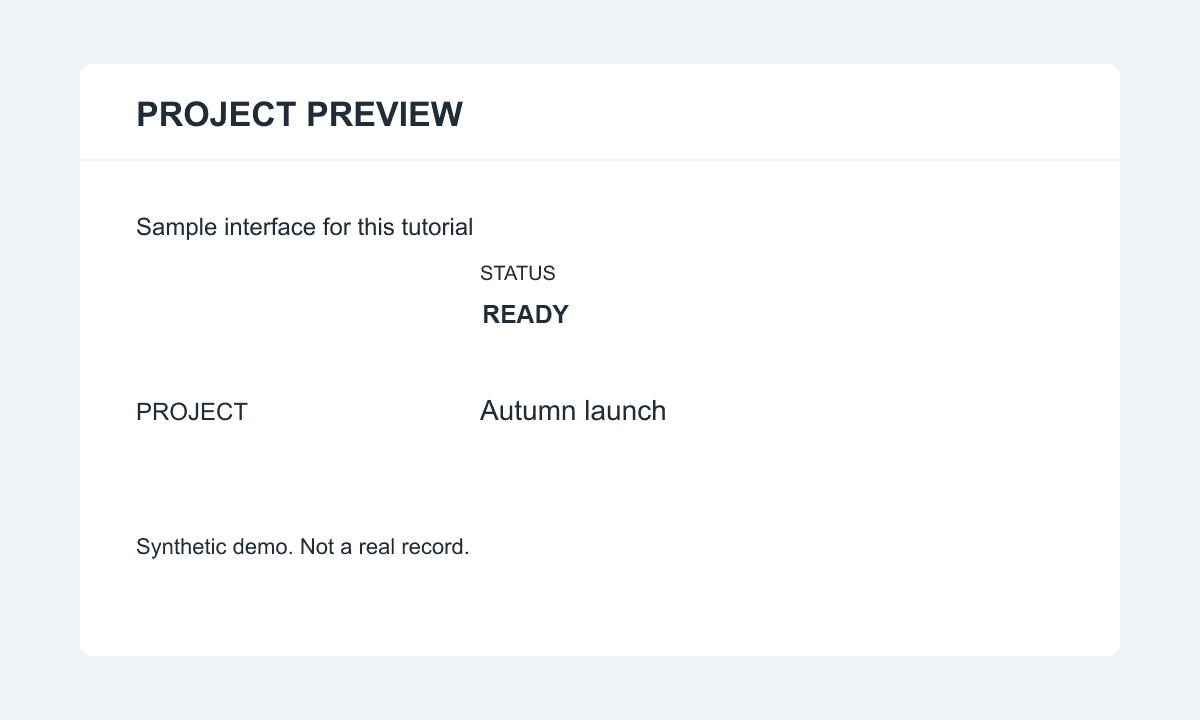 Actual exported synthetic UI after replacing DRAFT with READY using the local editor