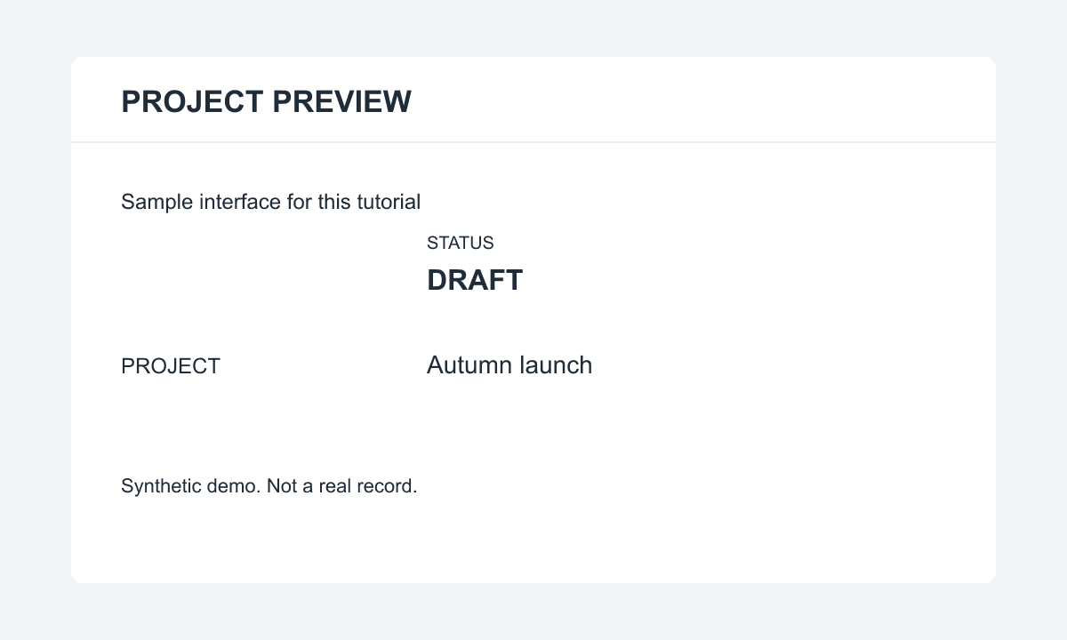 Synthetic project preview interface with DRAFT on a white card before editing