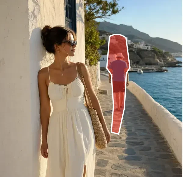 Mask covering the complete background person before AI removal