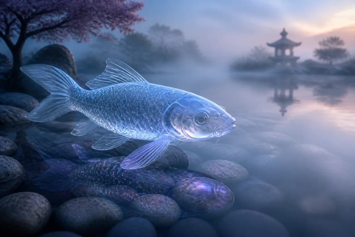 Detailed blue fish scene used to demonstrate watermark cleanup on a textured image
